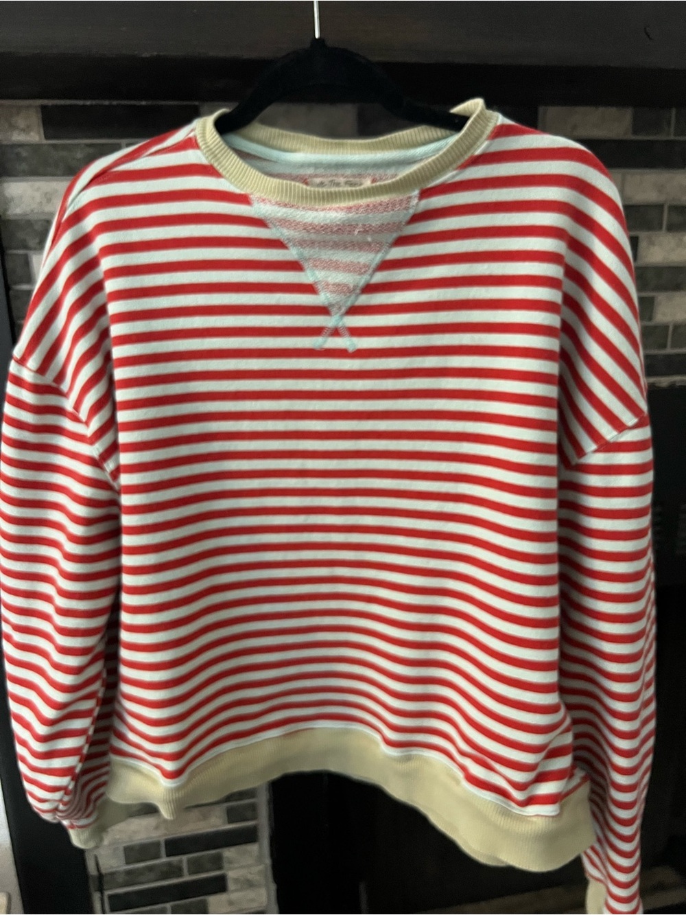 Free People Small Red & White Striped Crewneck Sweatshirt